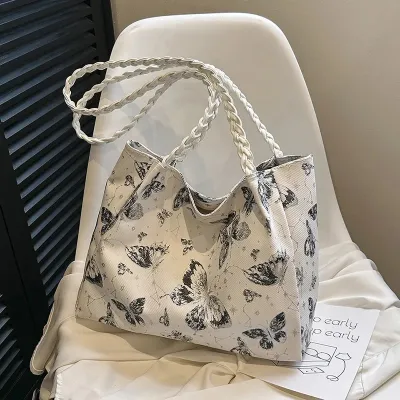 Texture Butterfly Print Casual Tote Bag 